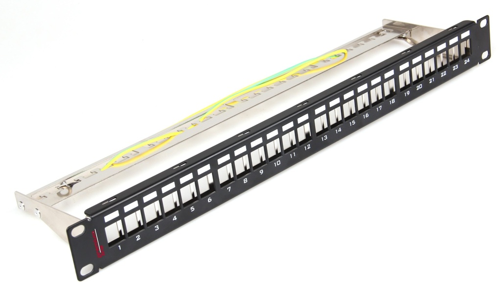 PREMIUM LINE 1U Shielded 24 Port Unloaded Patch Panel for keystone jack w/ Cable Management, Black