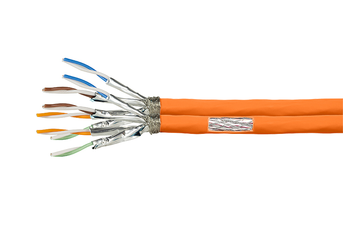 PREMIUM LINE Cat.7 -TWIN, S/FTP Installation Cable, 2x4x2xAWG 23/1, 1000 MHZ,  LSOH-3, Box 500m, Orange