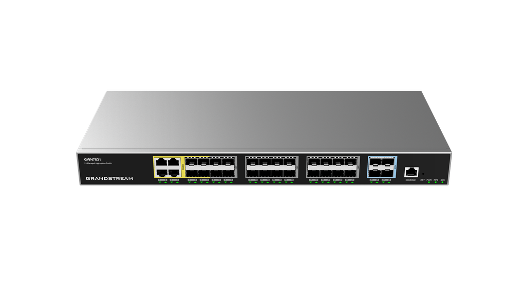 Grandstream GWN7831, 28-Ports Layer 3 Aggregation Managed Switch, 4x Gigabit Ethernet Combo Ports, 24x SFP, 4x SFP+ Ports, 60W